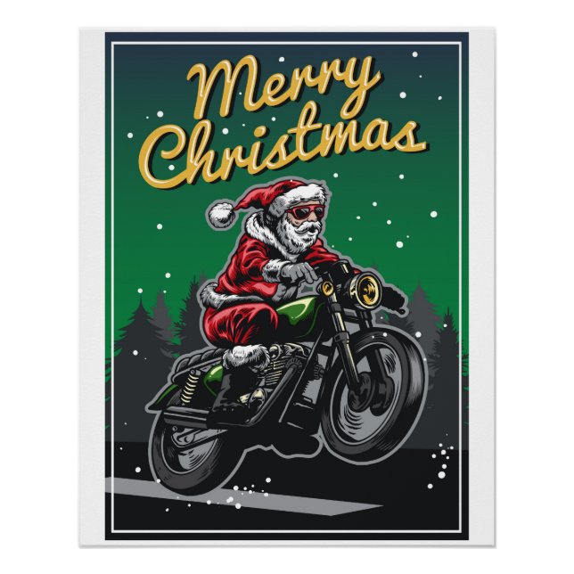 Frohe Weihnachts-Motorrad Santa | Urlaub Poster (Vorderseite)