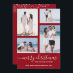 Frohe Weihnachts-Multi-Foto Cranberry Feiertagskarte<br><div class="desc">Laden Sie Ihre Lieblings-4-Fotos auf diese Weihnachtsfotokarte hoch,  die Ihren Gruß in schicken Schriften auf einer Cranberry-Rot-Karte (oder einer beliebigen Farbe) zeigt. Wählen Sie Matte für schwerstes Papier und High Definition für beste Foto-Qualität. MEHR FARBEN für Sie in unserem Geschäft.</div>