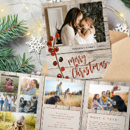 Frohe Weihnachts-Multi-Foto-Familie rustikales Hol Dreifach Gefaltete Urlaubskarte