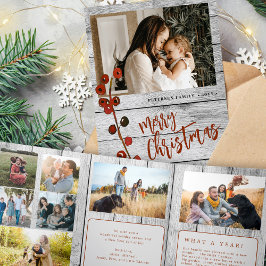 Frohe Weihnachts-Multi-Foto-Familie rustikales Hol Dreifach Gefaltete Urlaubskarte