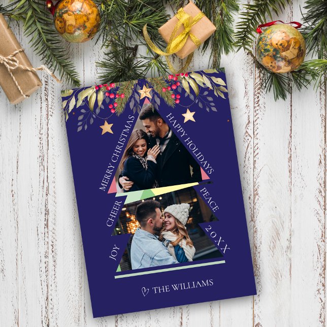 Frohe Weihnachts Multiple Foto Tree Holiday Card (Merry Christmas Multiple Photo Tree Holiday Card)