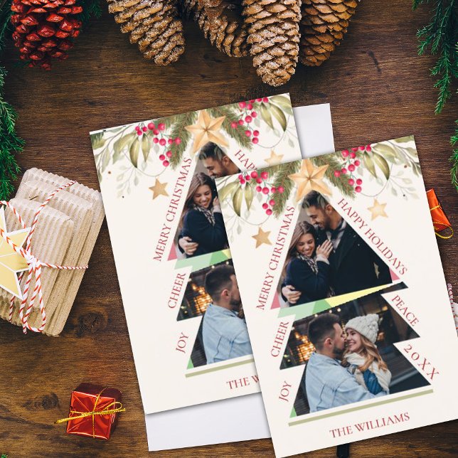 Frohe Weihnachts Multiple Foto Tree Holiday Card (Merry Christmas Multiple Photo Tree Holiday Card)