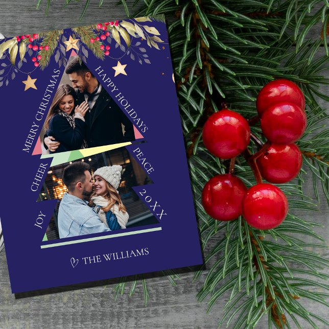 Frohe Weihnachts Multiple Foto Tree Holiday Card Postkarte (Merry Christmas Multiple Photo Tree Holiday Card)