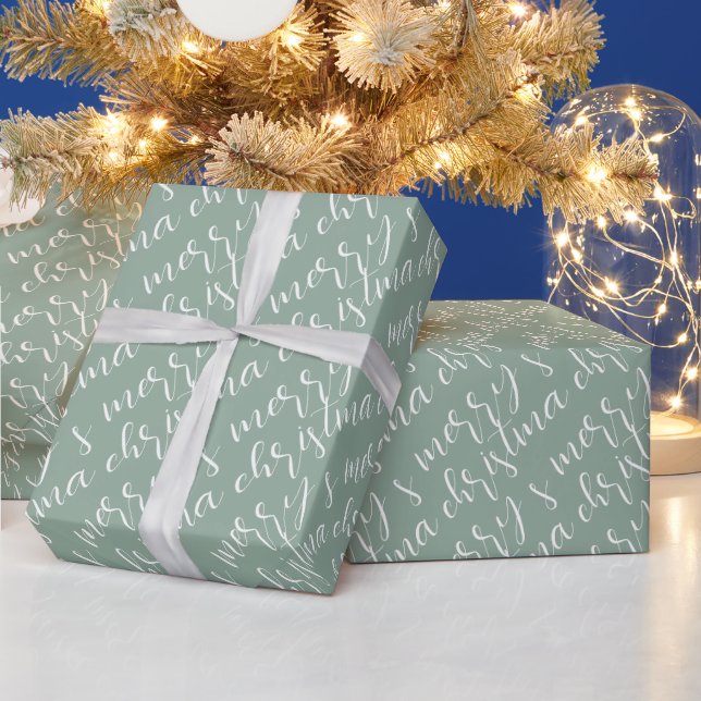 Frohe Weihnachts Muster Sage Green Geschenkpapier (Feiertage)