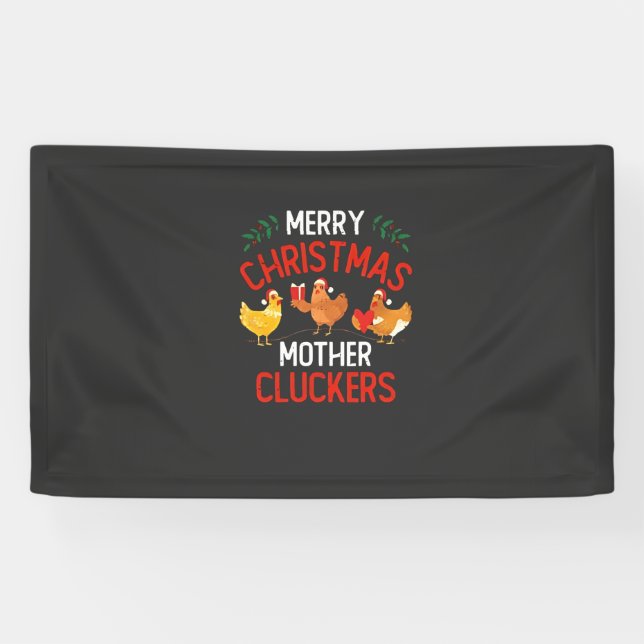 Frohe Weihnachts Mutter Cluckers Rooaster Xmas Banner (Horizontal)