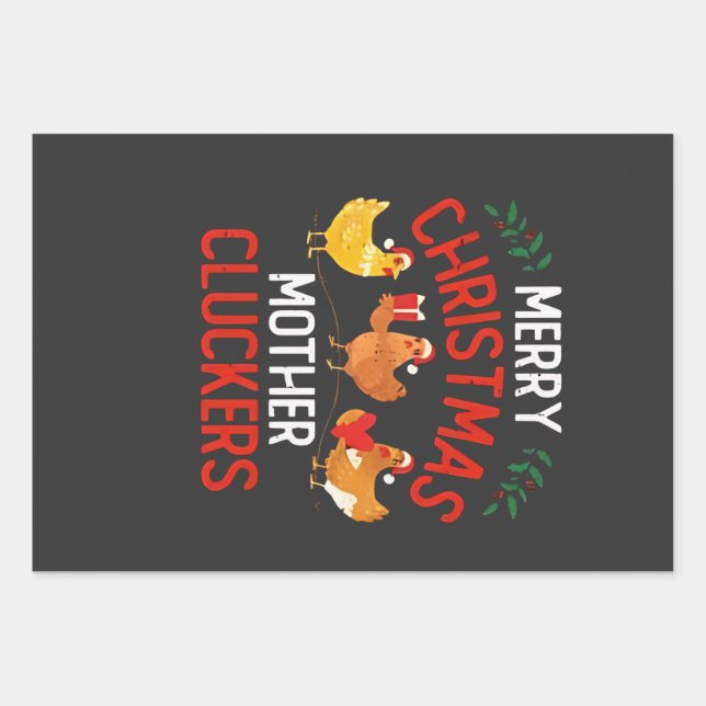 Frohe Weihnachts Mutter Cluckers Rooaster Xmas Geschenkpapier Set (Vorderseite)