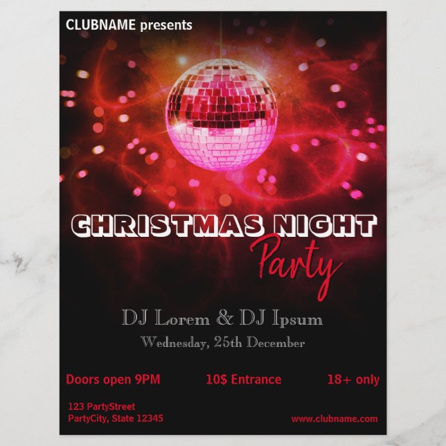 Frohe Weihnachts-Nacht Disco Ball Party Flyer (Vorne)