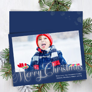 Frohe Weihnachts Navy Blue One Foto Script Feiertagskarte