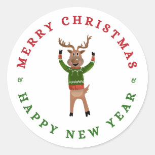Frohe Weihnachts-Neujahr-Rentiersticker Runder Aufkleber