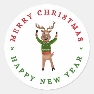 Frohe Weihnachts-Neujahr-Rentiersticker Runder Aufkleber