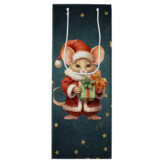 Frohe Weihnachts-Niedlich-Maus Geschenktüte Für Weinflaschen (Vorderseite)