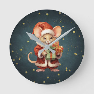 Frohe Weihnachts-Niedlich-Maus Runde Wanduhr