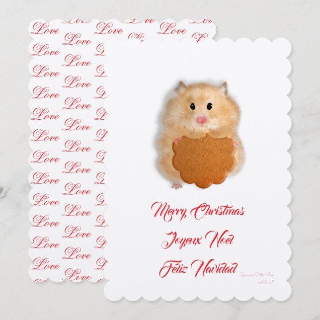 Frohe Weihnachts niedliche Hamster mit Keks Einladung (Vorne/Hinten)