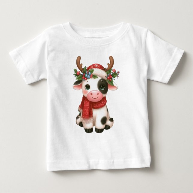 Frohe Weihnachts niedliche Kuh Baby T-shirt (Vorderseite)