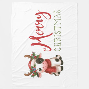 Frohe Weihnachts niedliche Kuh Fleecedecke