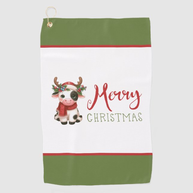 Frohe Weihnachts niedliche Kuh Golfhandtuch (Vorderseite)