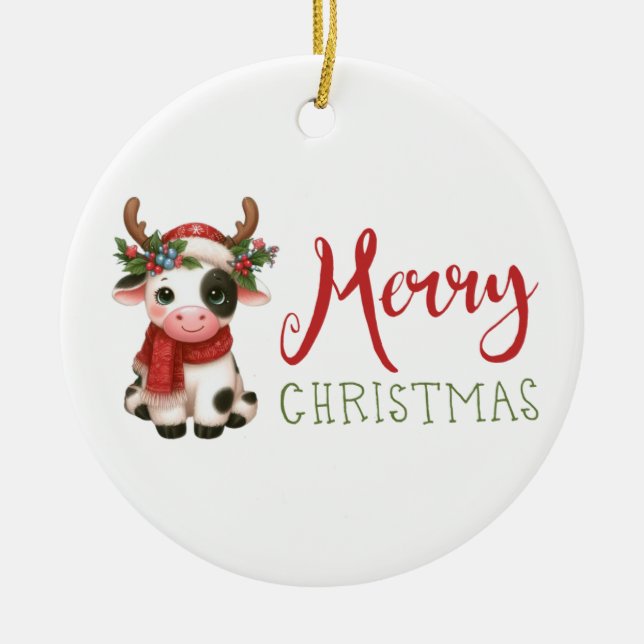 Frohe Weihnachts niedliche Kuh Keramik Ornament (Vorne)