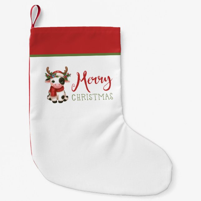 Frohe Weihnachts niedliche Kuh Kleiner Weihnachtsstrumpf (Vorderseite)