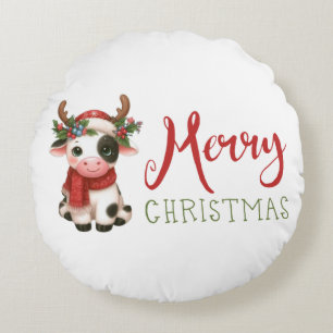 Frohe Weihnachts niedliche Kuh Rundes Kissen