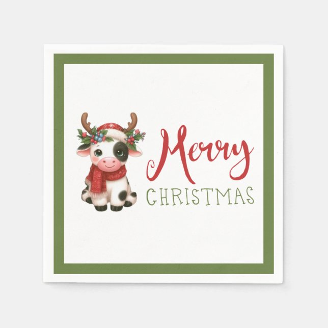 Frohe Weihnachts niedliche Kuh Serviette (Vorderseite)