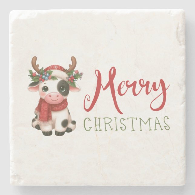 Frohe Weihnachts niedliche Kuh Steinuntersetzer (Vorderseite)