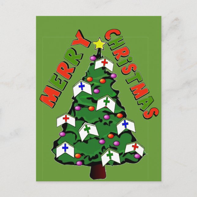 Frohe Weihnachts-Nurse-Cap-Tree Feiertagspostkarte (Vorderseite)