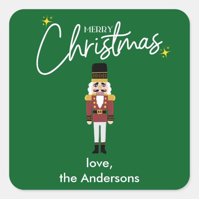 Frohe Weihnachts Nutcracker personalisieren Sticke Quadratischer Aufkleber (Vorderseite)