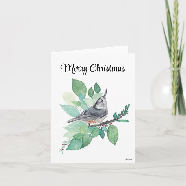 Frohe Weihnachts Nuthatch Bird Urlaubskarte Karte (Vorderseite)