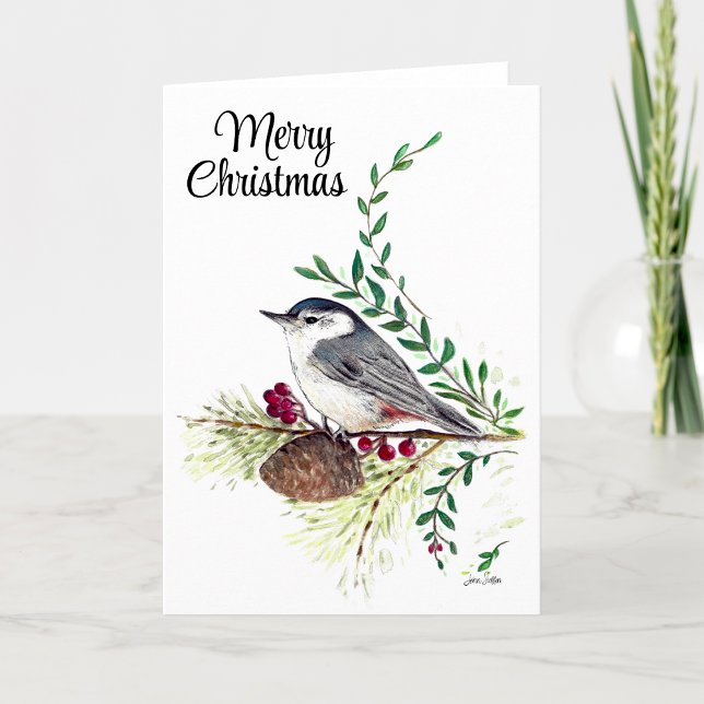 Frohe Weihnachts Nuthatch Bird Urlaubskarte Karte (Merry Christmas Nuthatch Bird Holiday Card from Jenn's Emporium. )