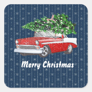 Frohe Weihnachts-Oldtimer-Aufkleber Quadratischer Aufkleber
