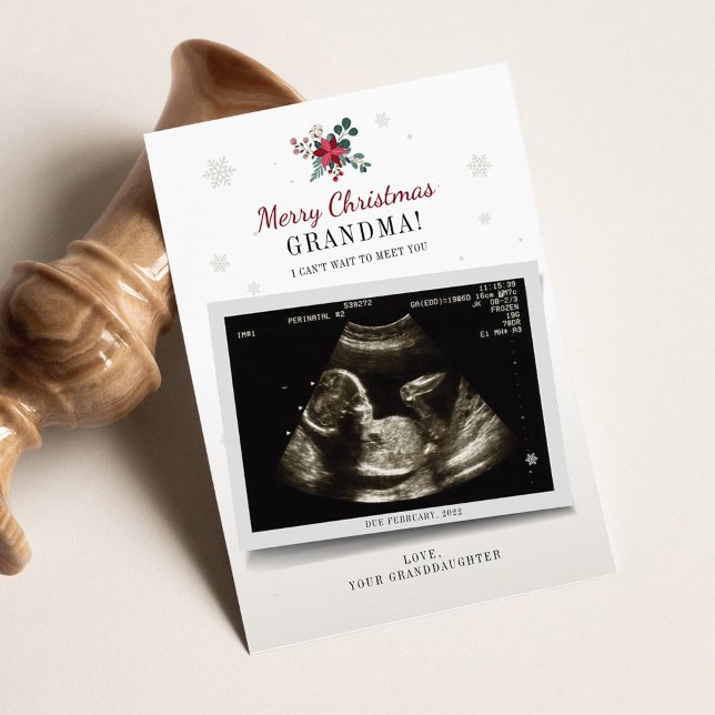 Frohe Weihnachts Oma Gender Reveal Ultrasound (Pregnancy Announcement Christmas Grandma Greetings Card)