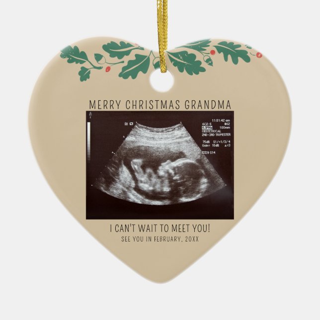 Frohe Weihnachts-Oma-Schwangerschaft Ankündigung Keramik Ornament (Vorne)