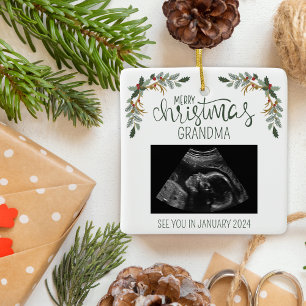 Frohe Weihnachts-Oma Ultrasound-Foto Keramikornament