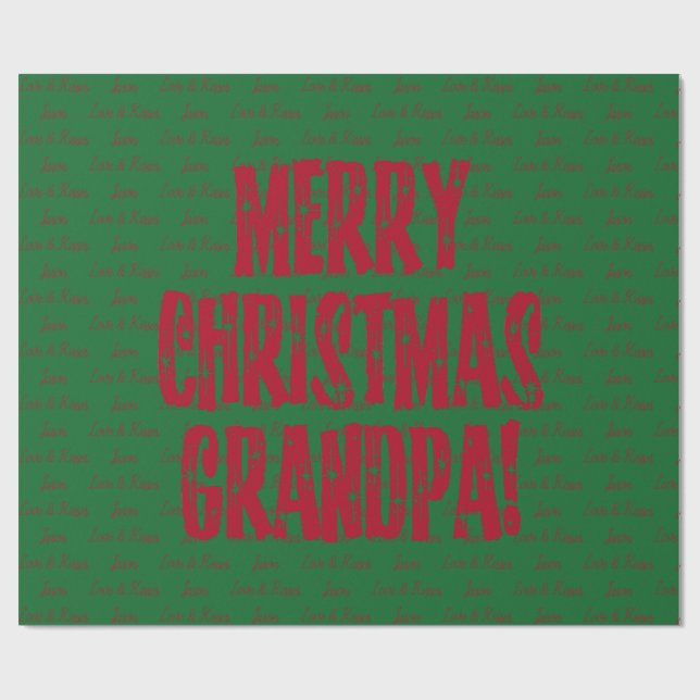 Frohe Weihnachts Opa Rote Sterne Typografie Grün Geschenkpapier (Flach)