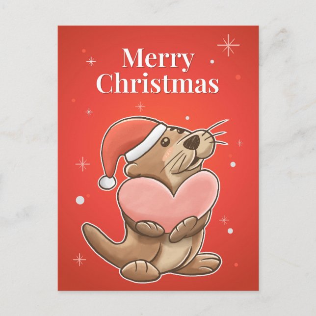 Frohe Weihnachts Otter Postkarte (Vorderseite)