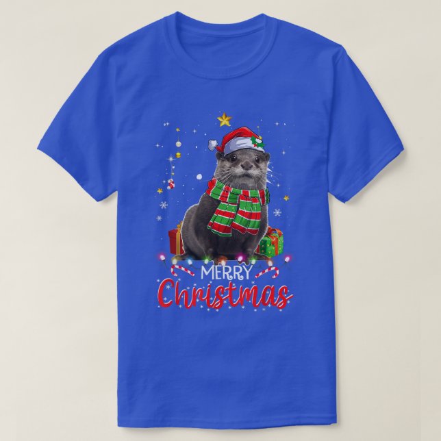 Frohe Weihnachts Otter Weihnachtsmannmütze Tree Li T-Shirt (Design vorne)