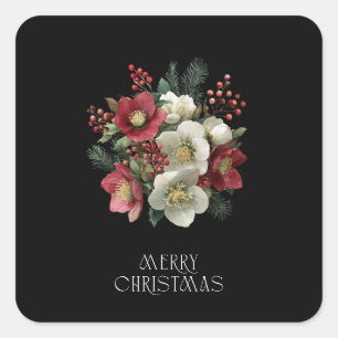 Frohe Weihnachts Painterly Hellebore Holiday Desig Quadratischer Aufkleber