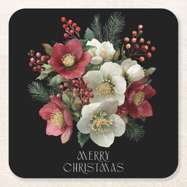 Frohe Weihnachts Painterly Hellebore Holiday Desig Rechteckiger Pappuntersetzer (Vorderseite)