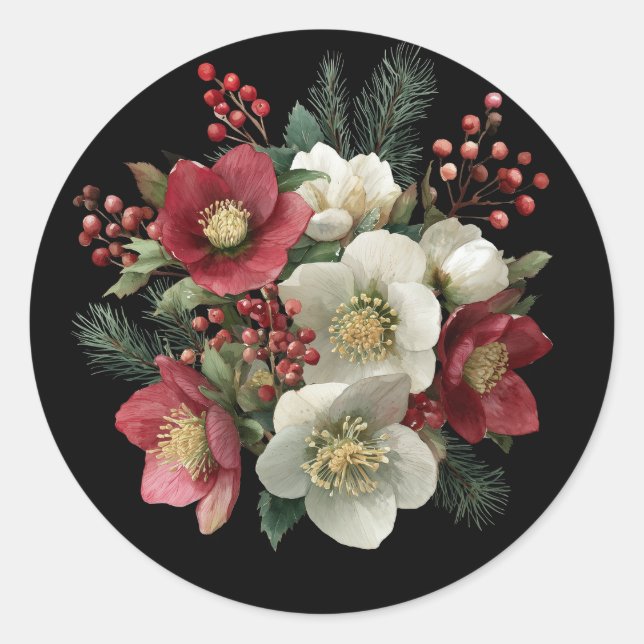 Frohe Weihnachts Painterly Hellebore Holiday Desig Runder Aufkleber (Vorderseite)