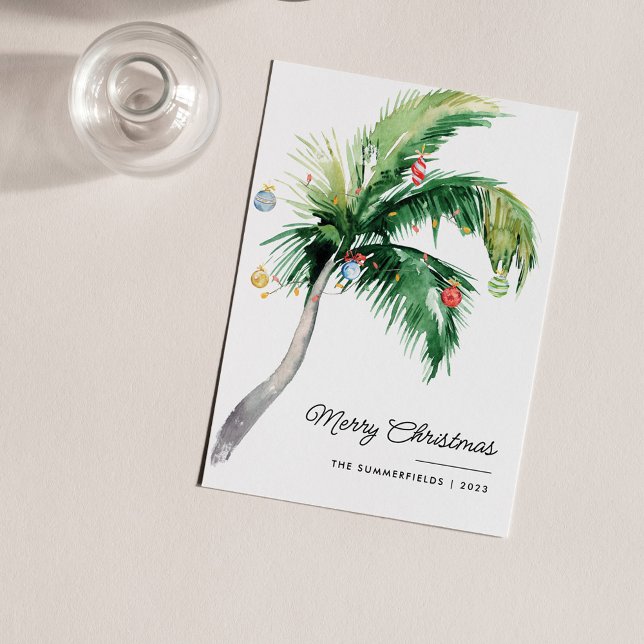 Frohe Weihnachts Palm Tree Coastal Urlaubskarte Mitteilungskarte (Palm Tree Christmas Greetings Card)