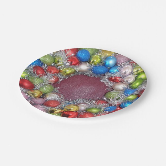 Frohe Weihnachts-Party Balls Wreath Silver Red Blu Pappteller (Schrägansicht)