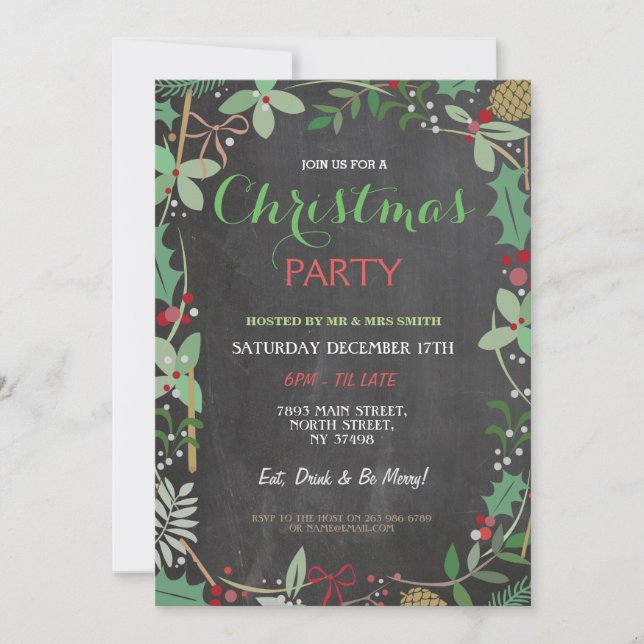 Frohe Weihnachts-Party Chalk Mistletoe Xmas Einlad Einladung (Vorderseite)