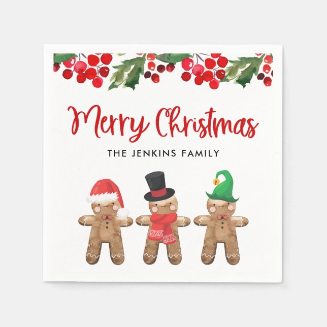 Frohe Weihnachts-Party Holly Paper Napkins Serviette (Vorderseite)