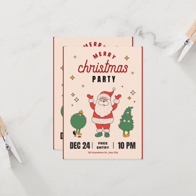 Frohe Weihnachts-Party mit Weihnachtsfeier Einladung (Vorderseite/Rückseite Beispiel)