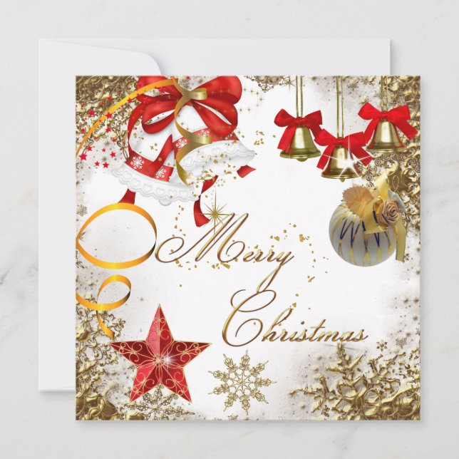Frohe Weihnachts-Party White Gold Red Xmas Schnee Einladung (Vorderseite)