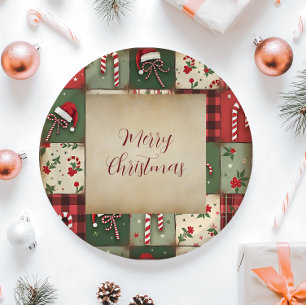 Frohe Weihnachts-Patchwork-Feiertage-Papierplatte Pappteller