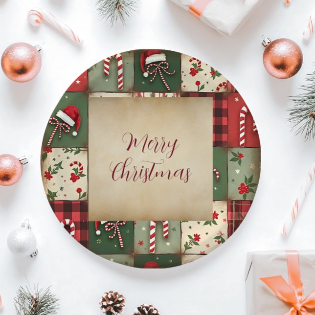 Frohe Weihnachts-Patchwork-Feiertage-Papierplatte Pappteller (Von Creator hochgeladen)