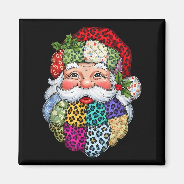 Frohe Weihnachts Patchwork Weihnachtsmann Face X-m Magnet (Vorne)