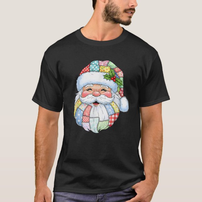 Frohe Weihnachts Patchwork Weihnachtsmann Face X m T-Shirt (Vorderseite)