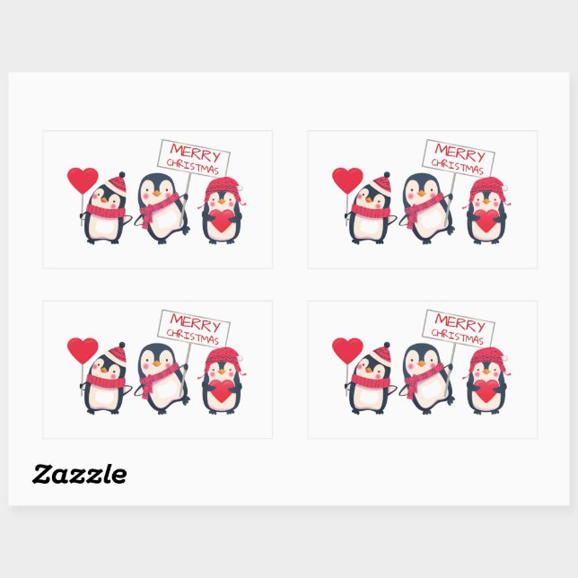 Frohe Weihnachts-Penguin-Stickers Rechteckiger Aufkleber (Blatt)
